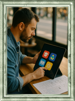RetroalimentacionMobileLearning_RocioMartinezFustes Hombre utilizando app en una tablet